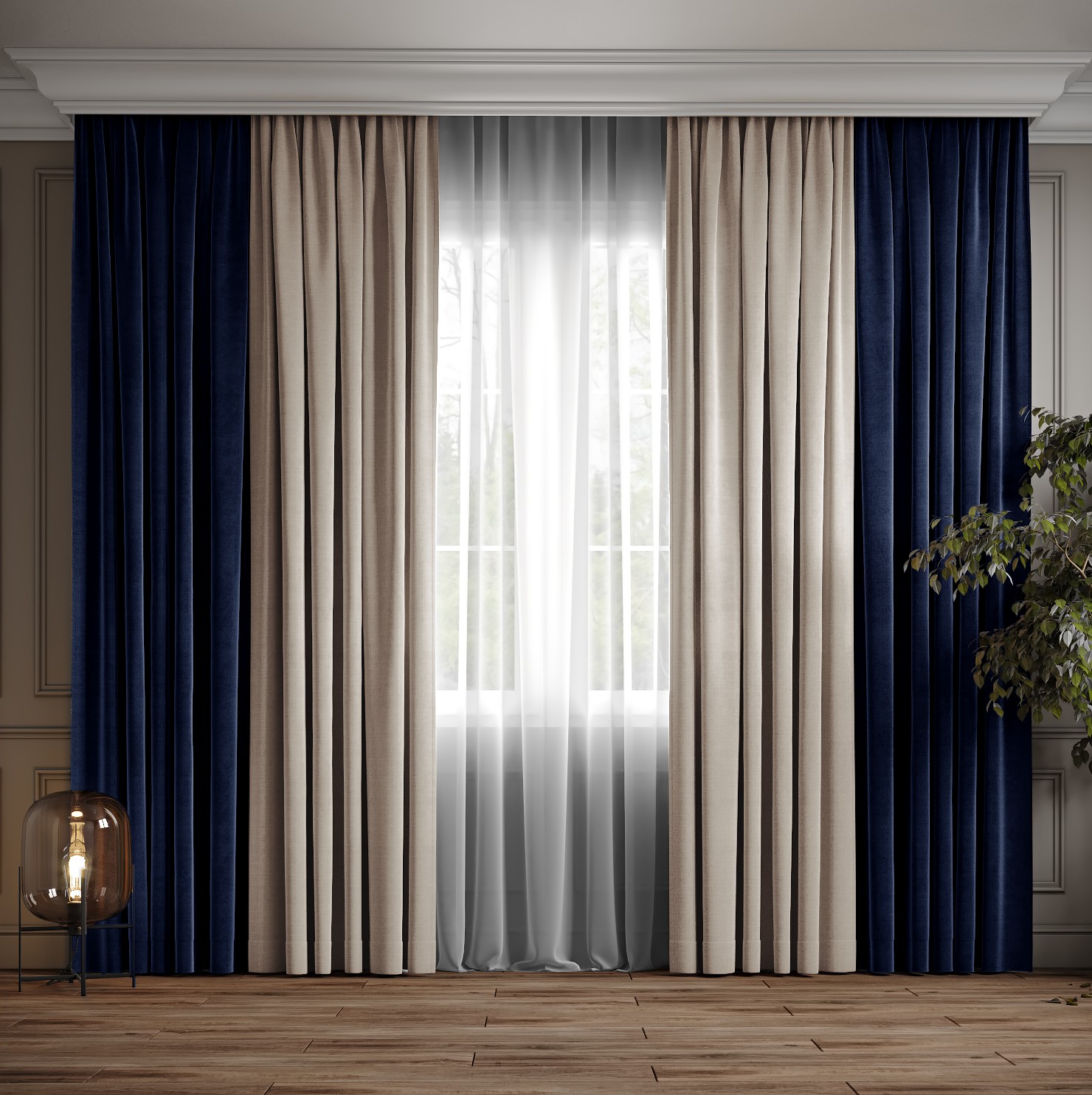 

Комплект двухцветные шторы Ann-Tailor микровелюр Синий с капучино 300x270 см 2 шт (355-196)