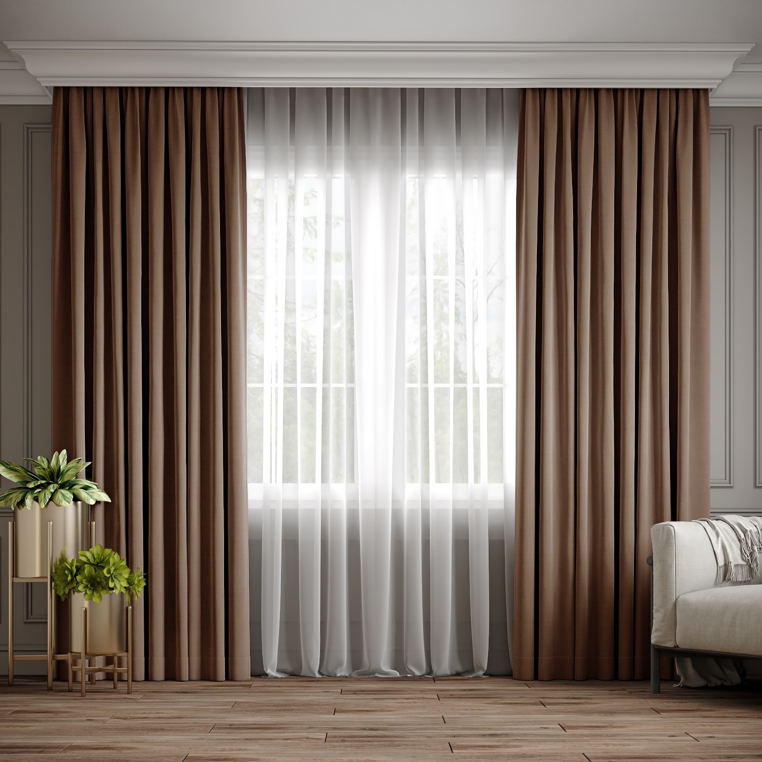 

Комплект штор Ann-Tailor микровелюр Пепельно - коричневый 300x270 см 2 шт (193)