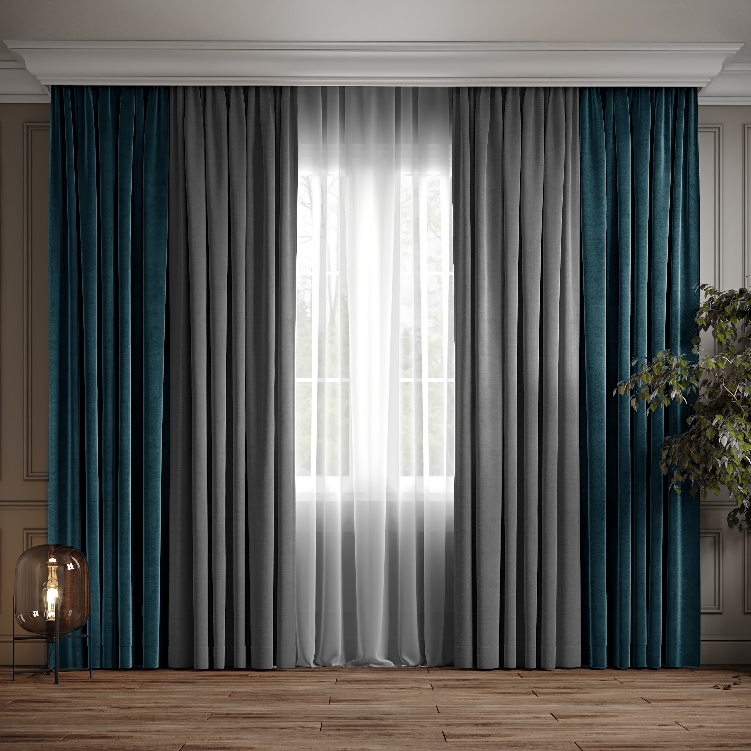 

Комплект двухцветные шторы Ann-Tailor микровелюр Бирюза с серым 200x270 см 2 шт