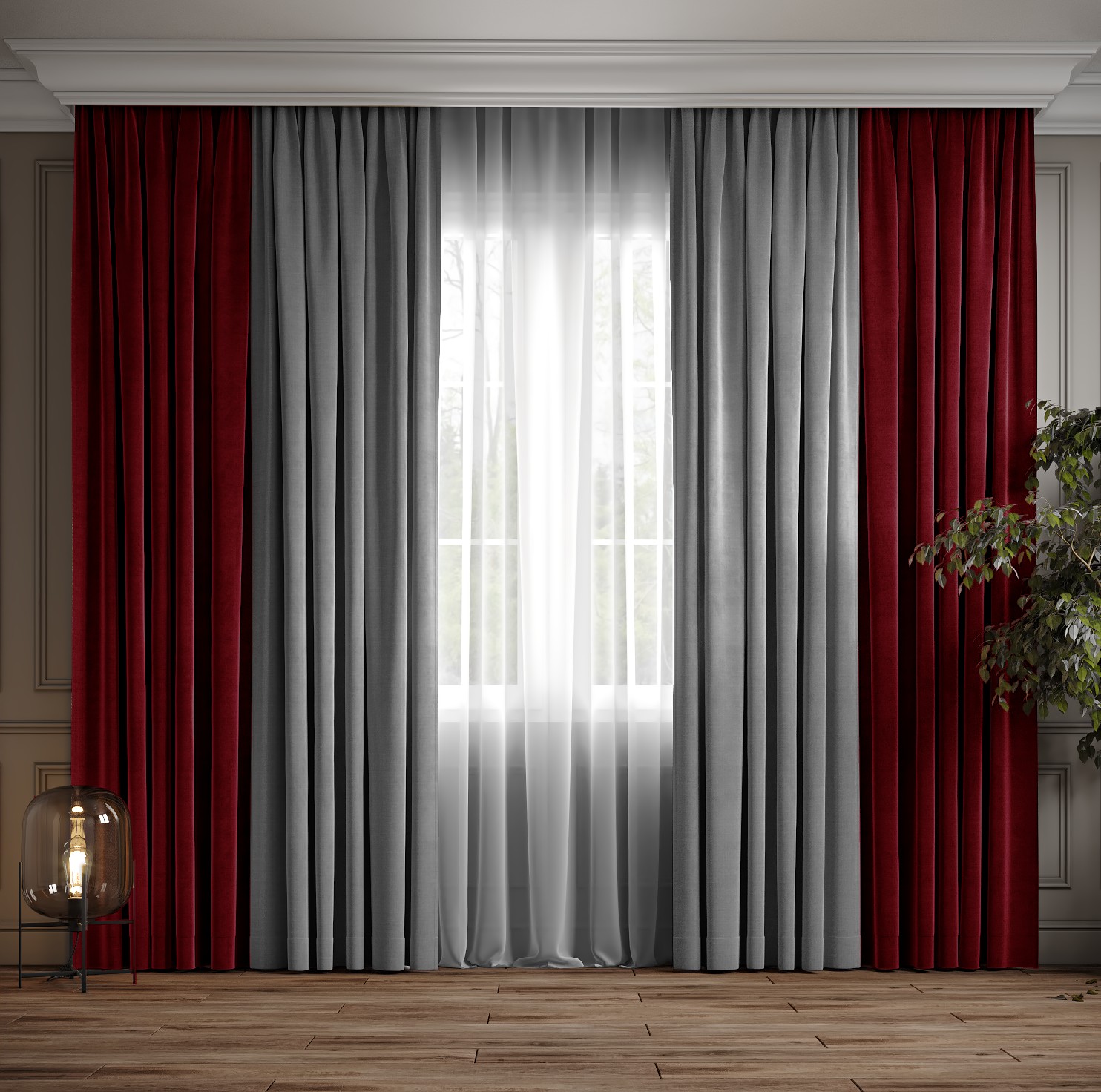 

Комплект двухцветные шторы Ann-Tailor микровелюр Красный с светло серым 250x270 см 2 шт (113-371)