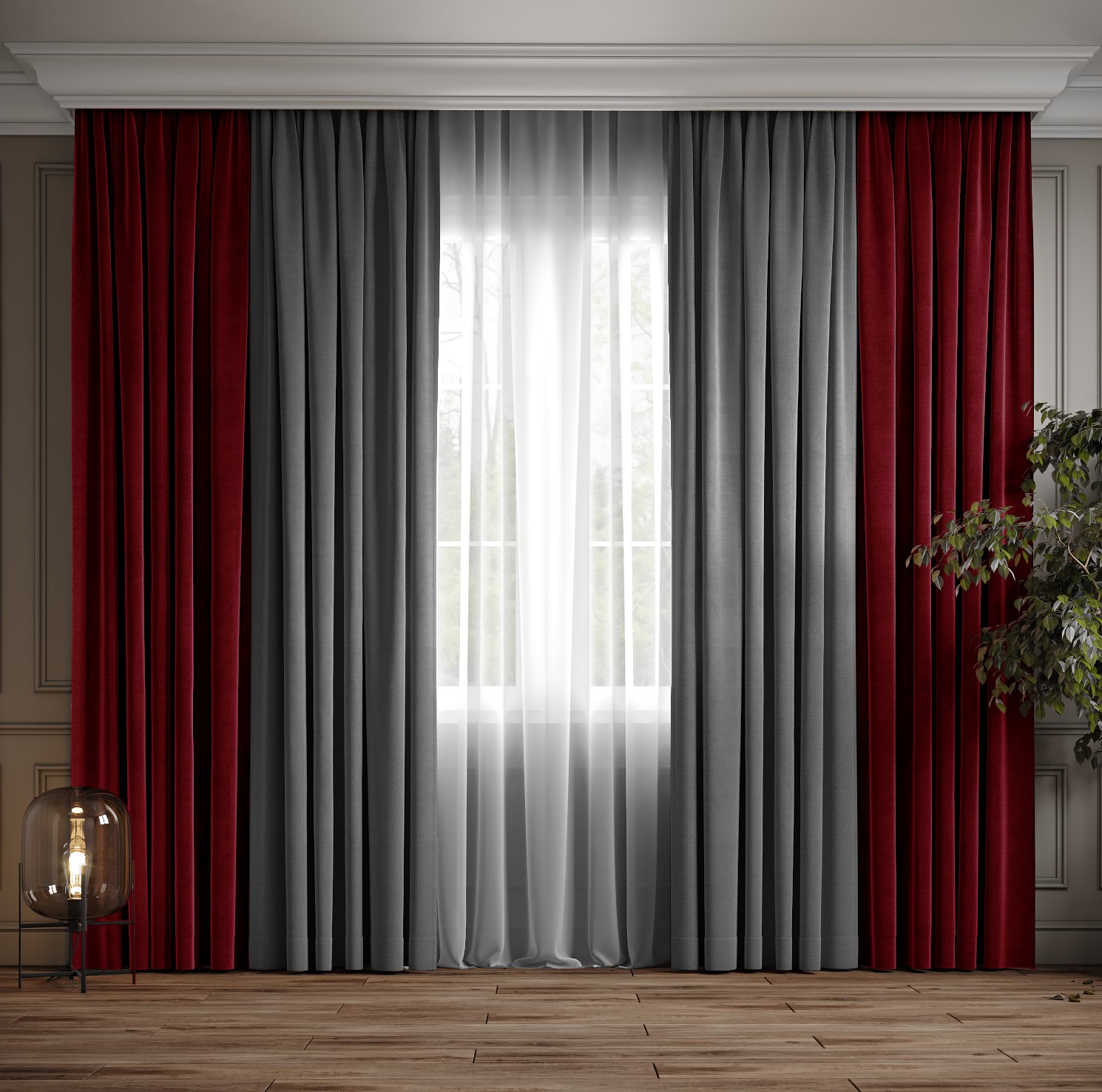 

Комплект двухцветные шторы Ann-Tailor микровелюр Красный с серым 200x270 см 2 шт (113-372)