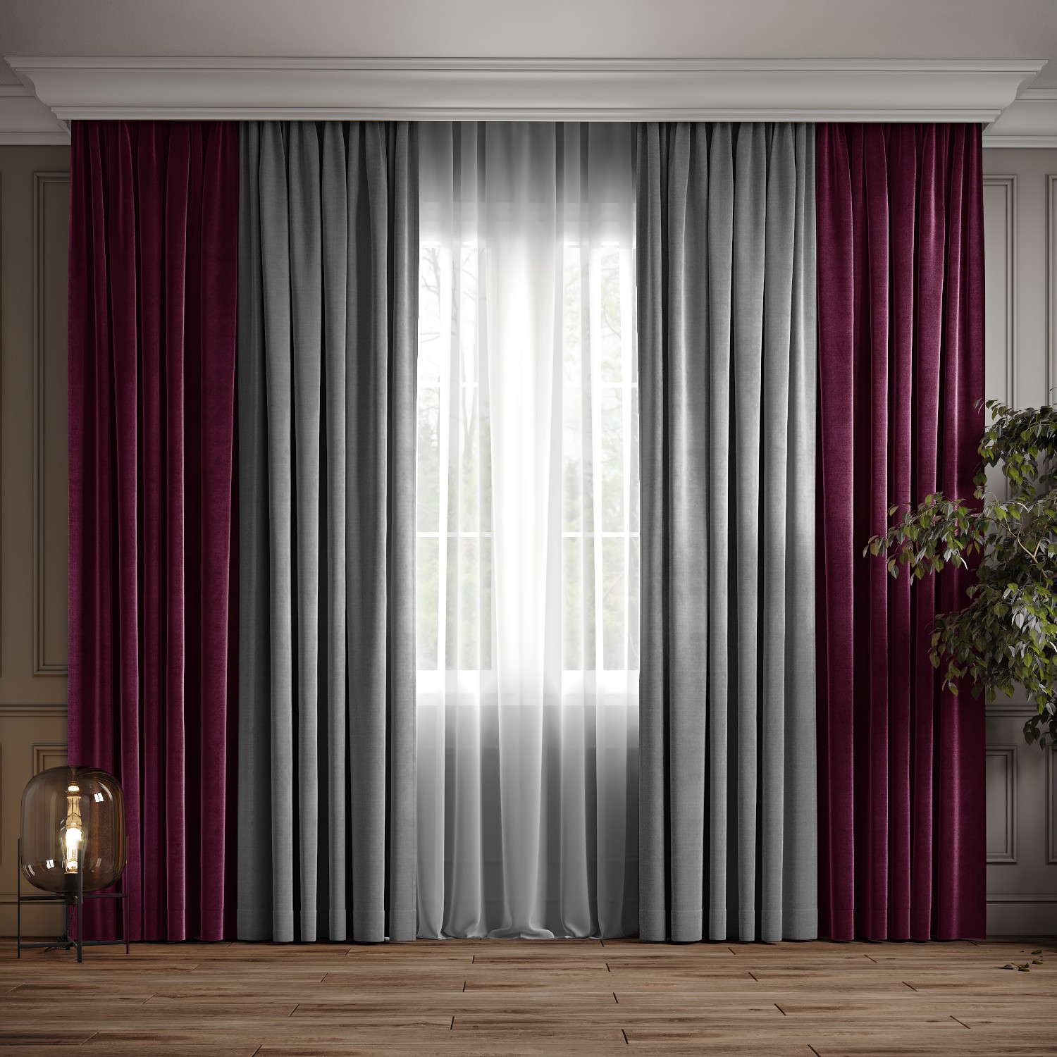 

Комплект двухцветные шторы Ann-Tailor микровелюр Светло серый с марсала 250x270 см 2 шт (371-99)