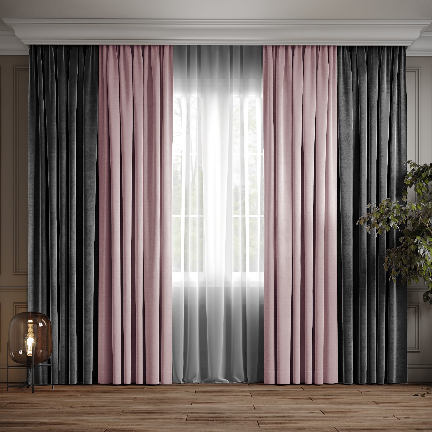 

Комплект двухцветные шторы Ann-Tailor микровелюр Серый и пудра 250x270 см 2 шт (372-97)