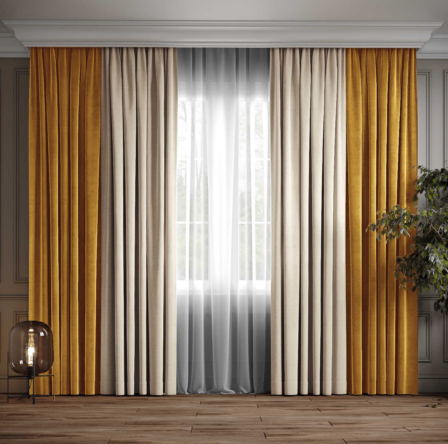 

Комплект двухцветные шторы Ann-Tailor микровелюр Желтый с молочным 150x270 см 2 шт (344-94)