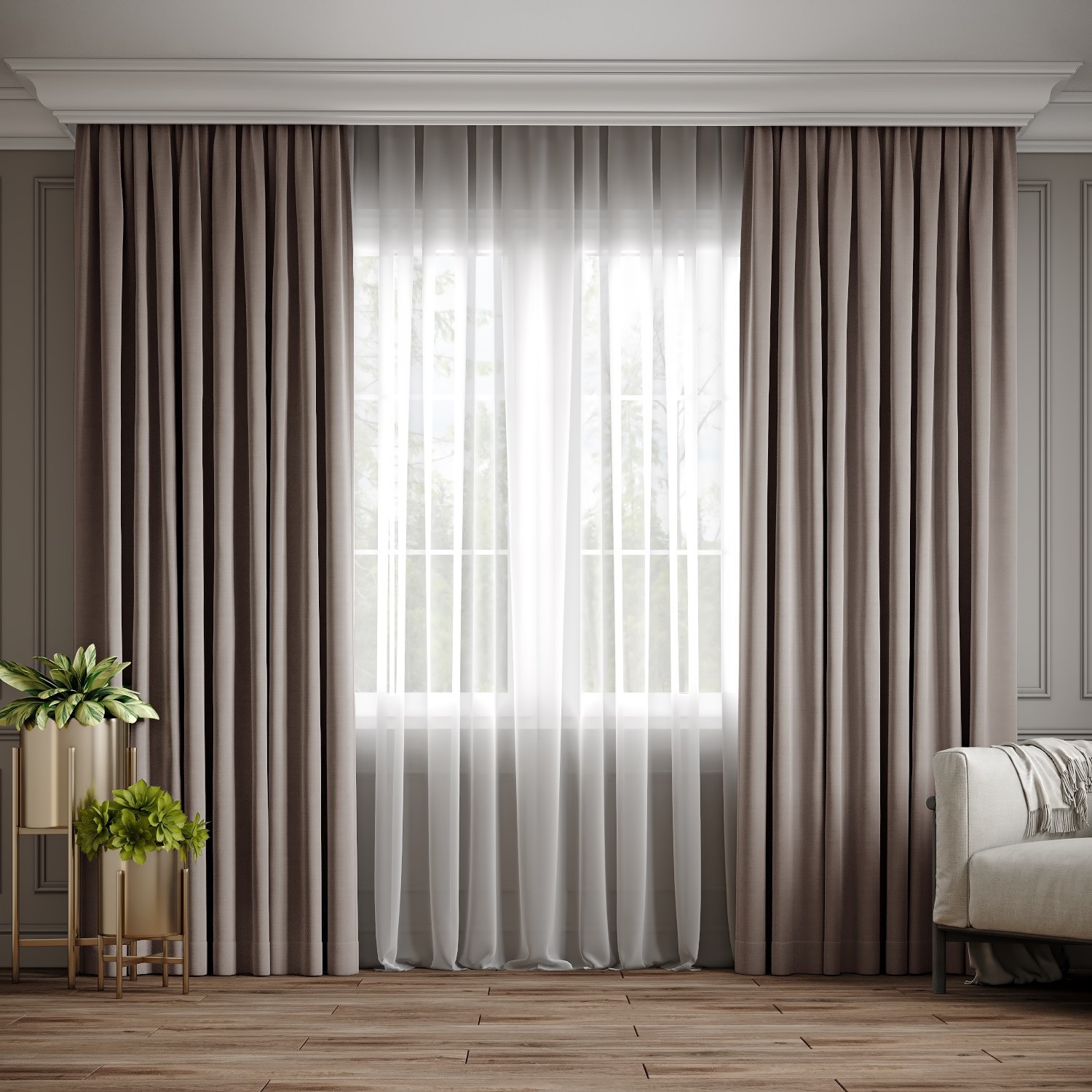 

Комплект штор Ann-Tailor микровелюр Серо-бежевый 300x270 см 2 шт (211)