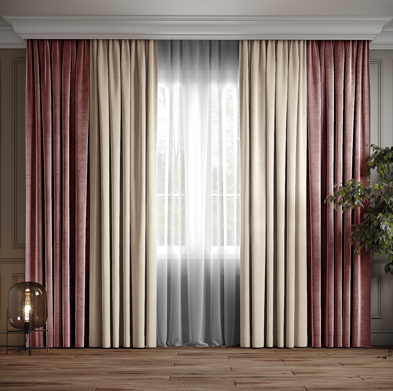 

Комплект двухцветные шторы Ann-Tailor микровелюр Молочный и сухая роза 150x270 см 2 шт (94-213)
