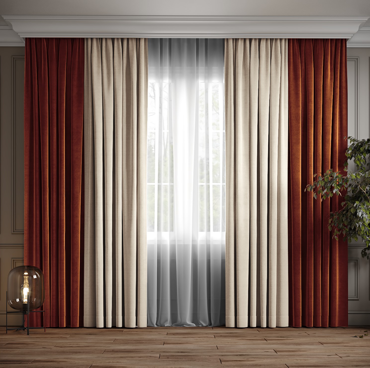 

Комплект двухцветные шторы Ann-Tailor микровелюр Терракота с молочным 300x270 см 2 шт (107-94)