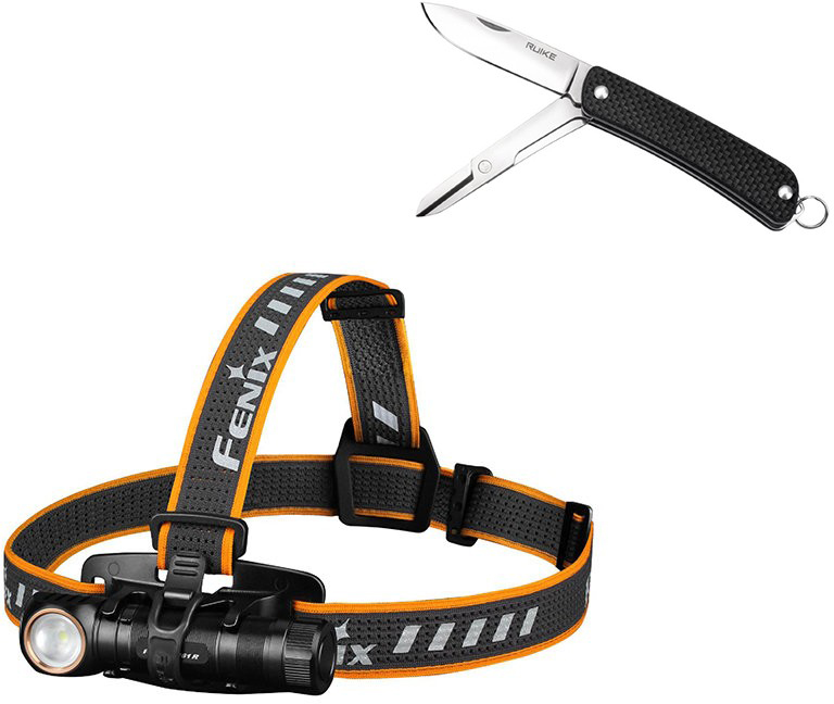 

Фонарь налобный Fenix HM61R + складной нож Ruike S22
