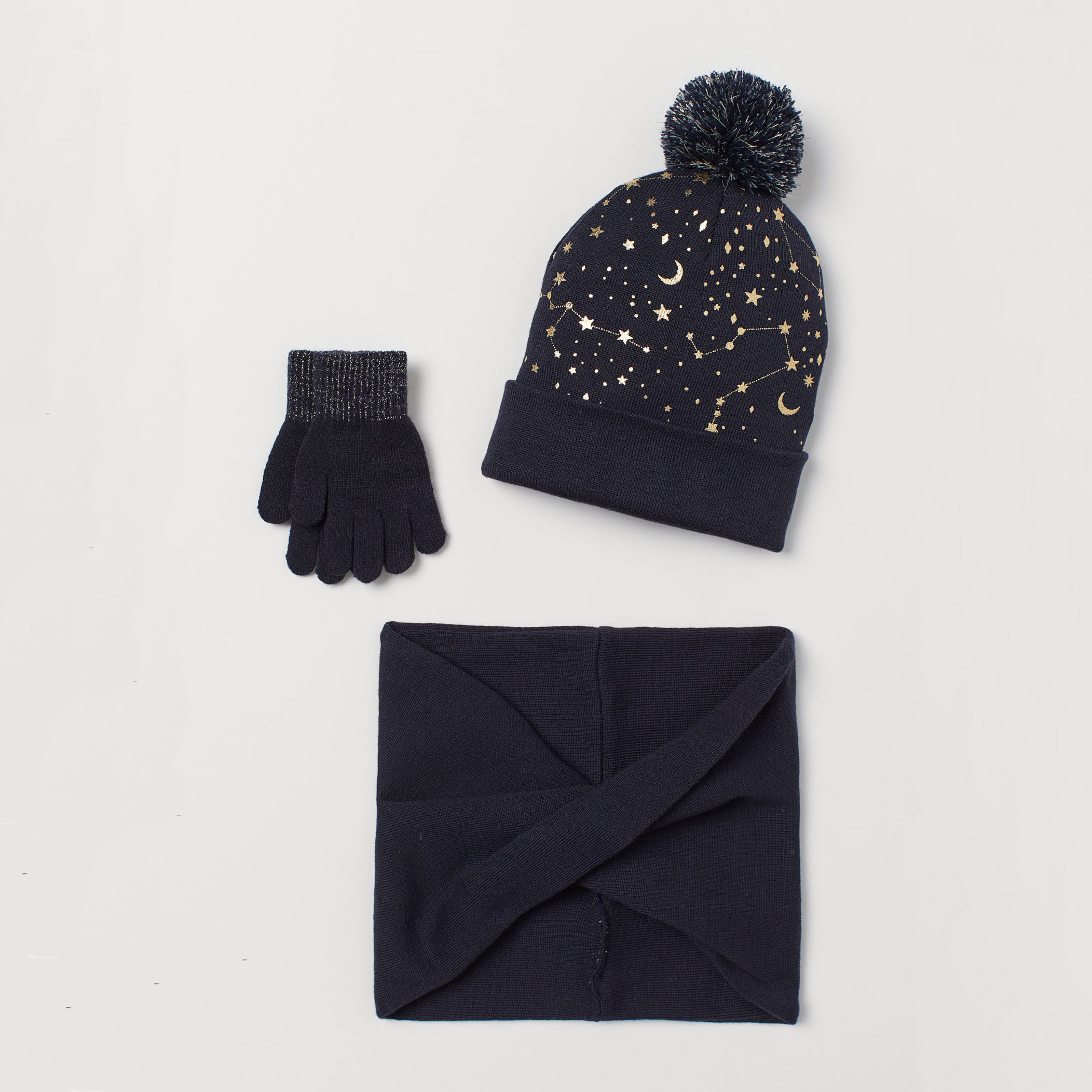 

Комплект (шапка + хомут + перчатки) H&M 309-8794032 110-128/52-54 см Темно-синий