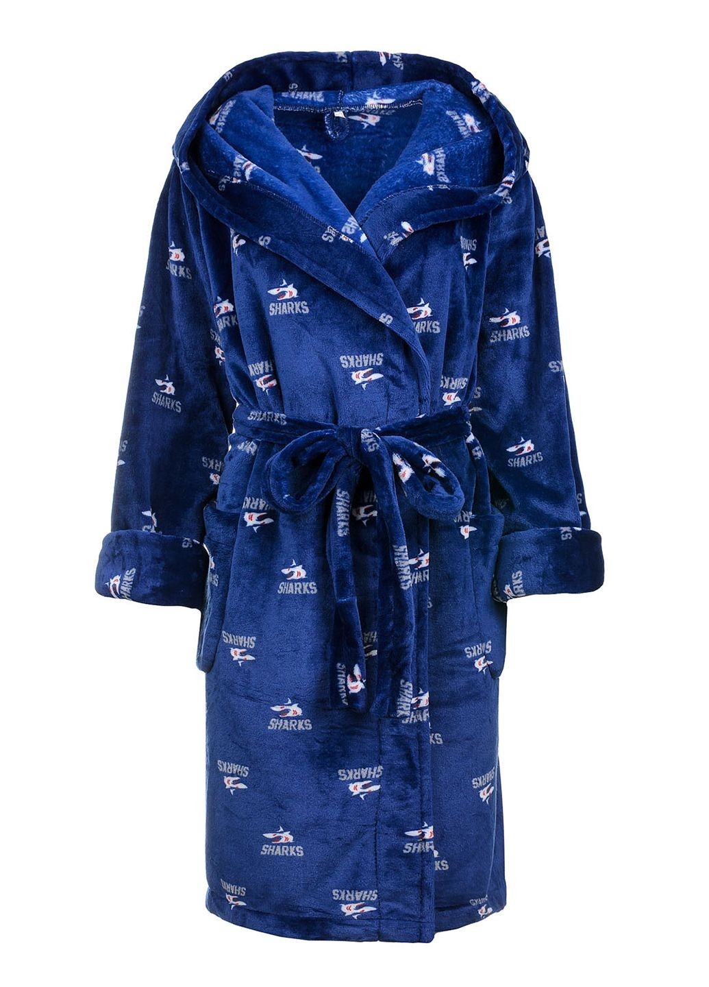 

Махровый халат на запах с капюшоном Акулы Miss Podium Темно-синий, Махровый халат на запах с капюшоном Акулы Miss Podium Темно-синий 48