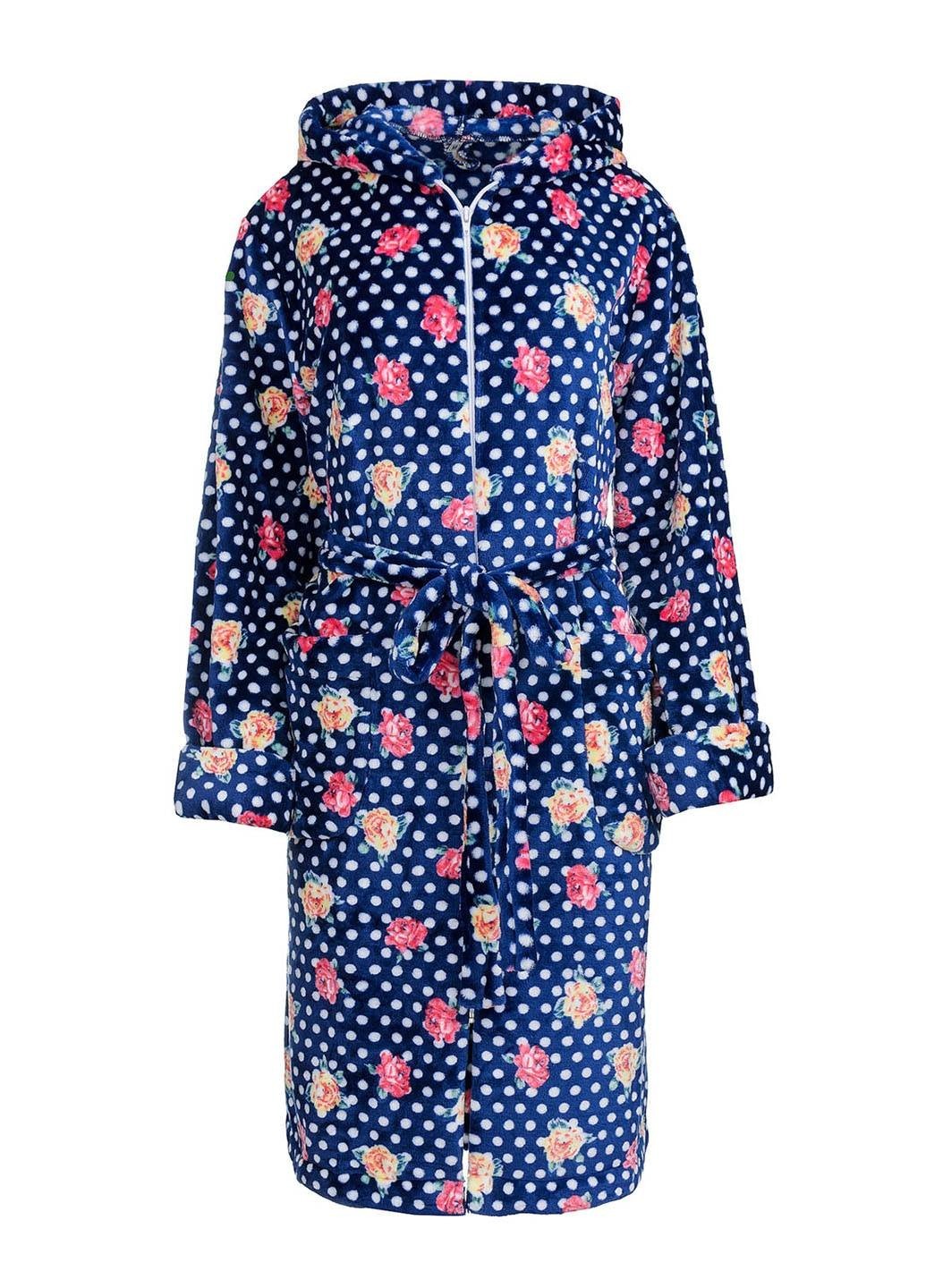 

Махровый халат на молнии с капюшоном в горошек Miss Podium Темно-синий, Махровый халат на молнии с капюшоном в горошек Miss Podium Темно-синий 48