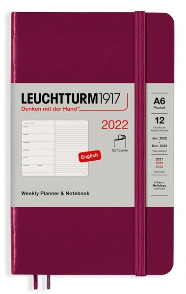 

Щотижневик з місцем для записів Leuchtturm1917 на 2022 рік кишеньковий 9 х 15 см винний м'який