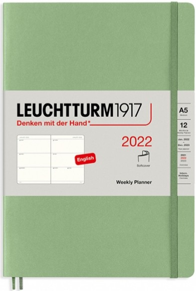 

Щотижневик горизонтальний Leuchtturm1917 на 2022 рік середній 14,5 х 21 см світло-зелений м'який