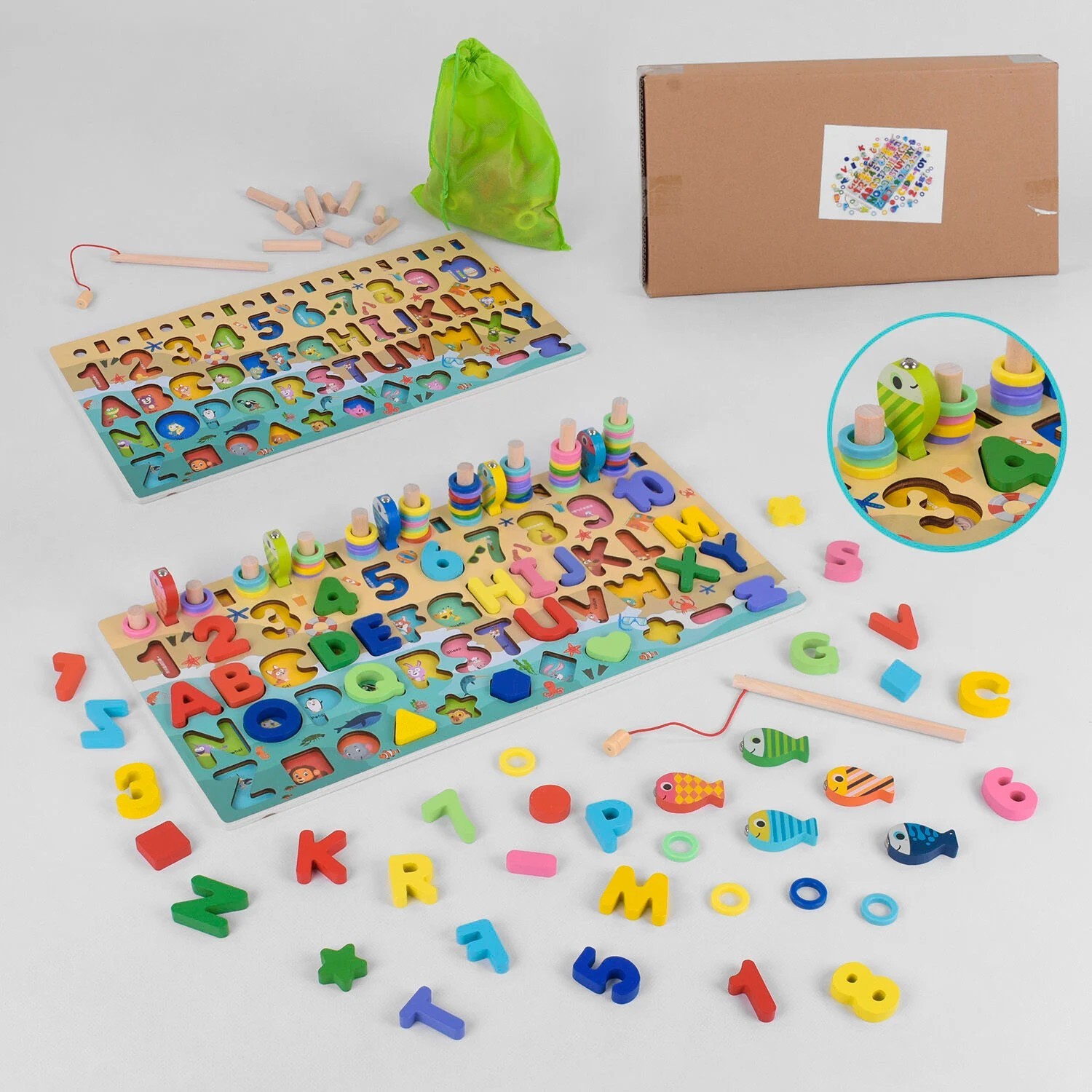 

Деревянная игрушка Star Toys Обучающий планшет английский алфавит, рыбалка, фигуры (М 43751)