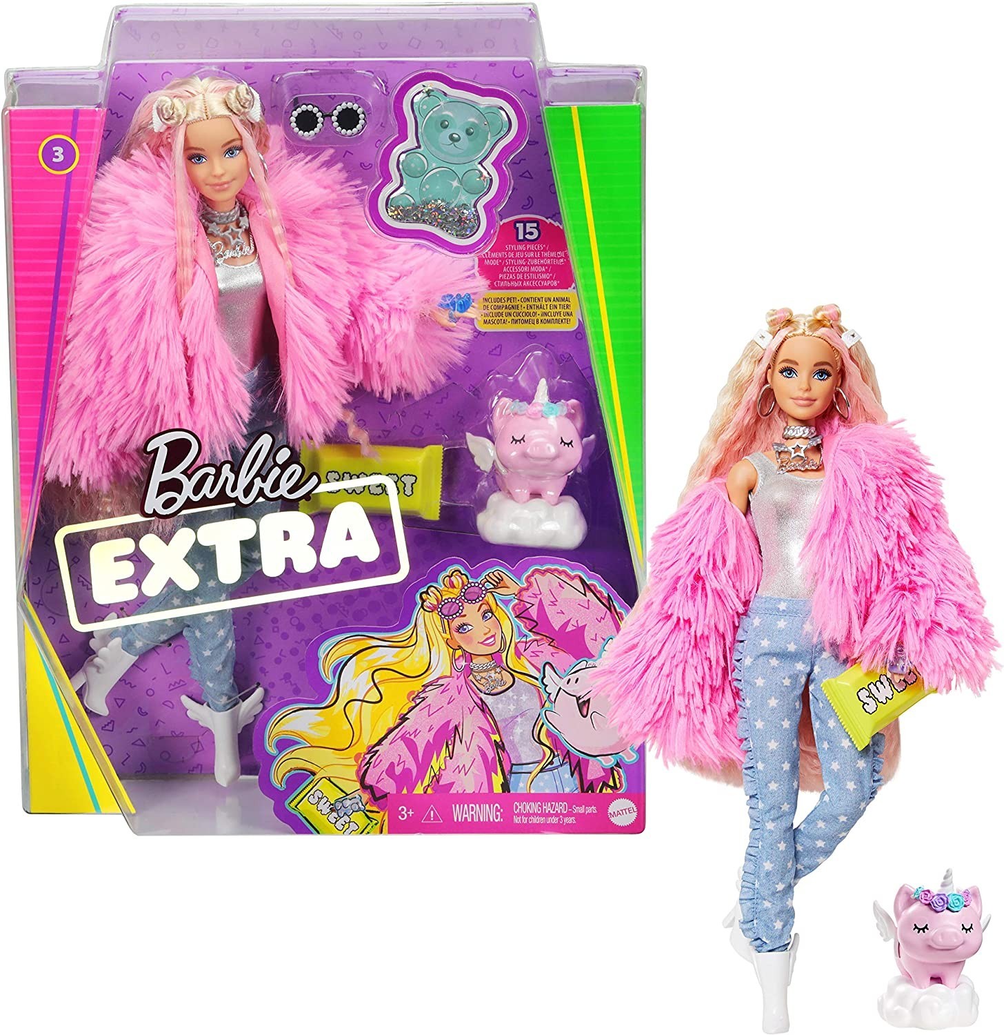 

Кукла Barbie серия Экстра Стильная Модница Блондинка в розовой шубе