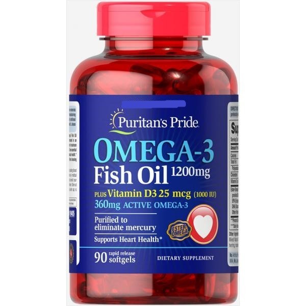 

Жирные кислоты Puritan's Pride Omega 3 Fish Oil 1200 mg plus Vitamin D3 1000 IU 90 Softgels