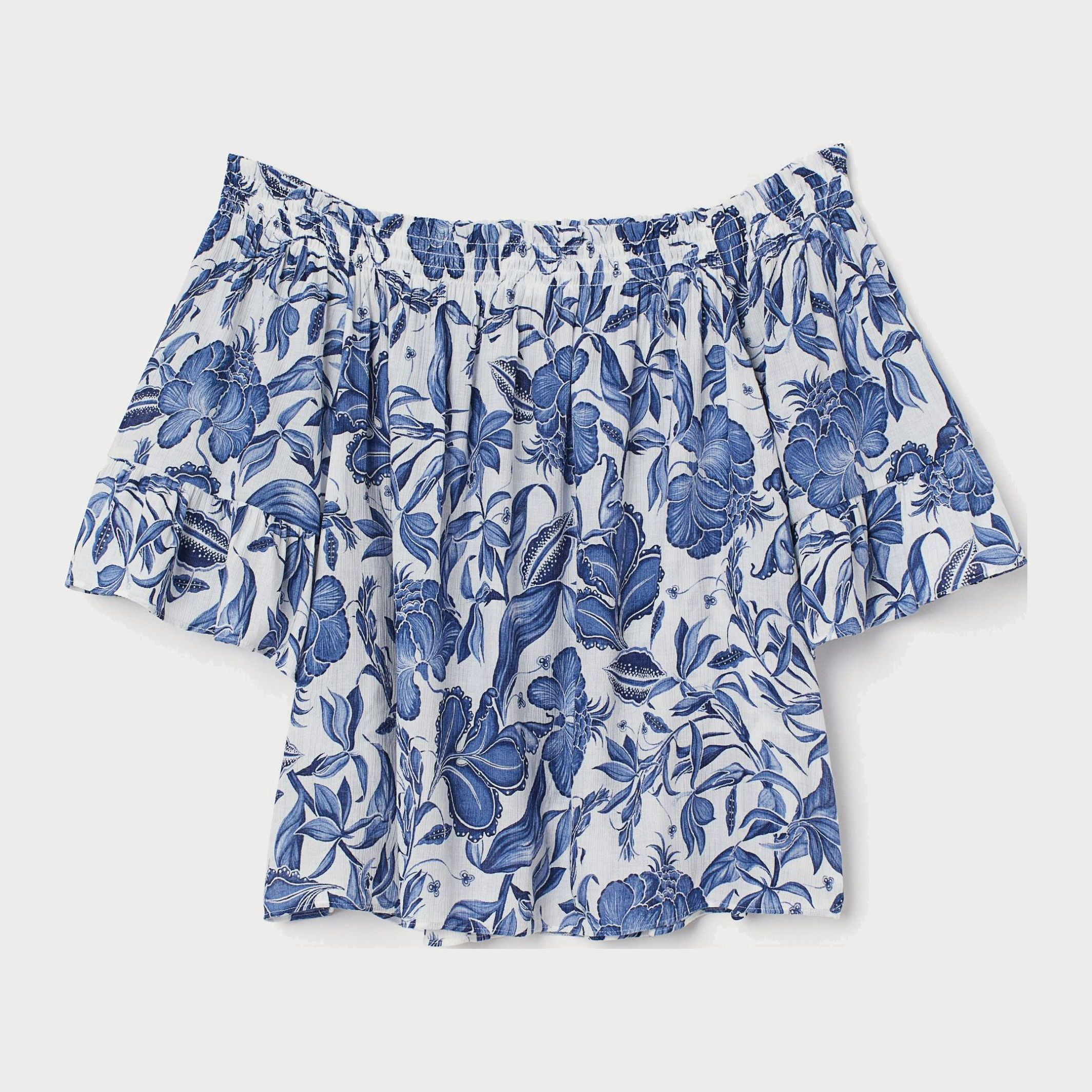 

Топ H&M 7645540 L Белый с синим_цветы