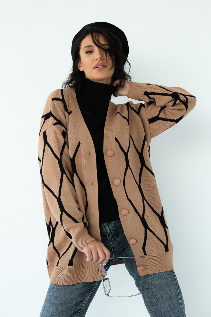

Женский кардиган с узором ромбы LUREX - коричневый цвет, S ( 1026542805)