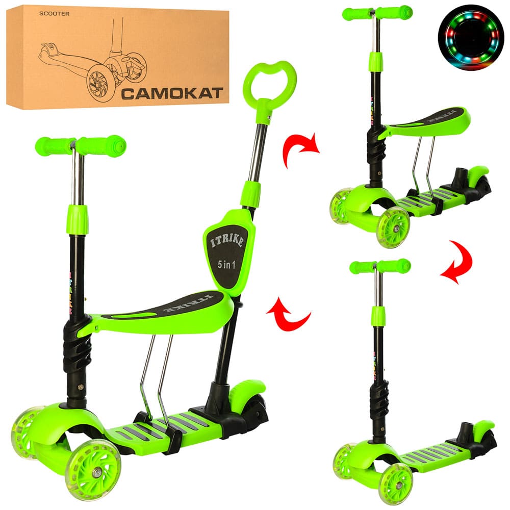 

Детский трехколесный самокат iTrike JR 3-026-G, зеленый, MAXI 5 в 1