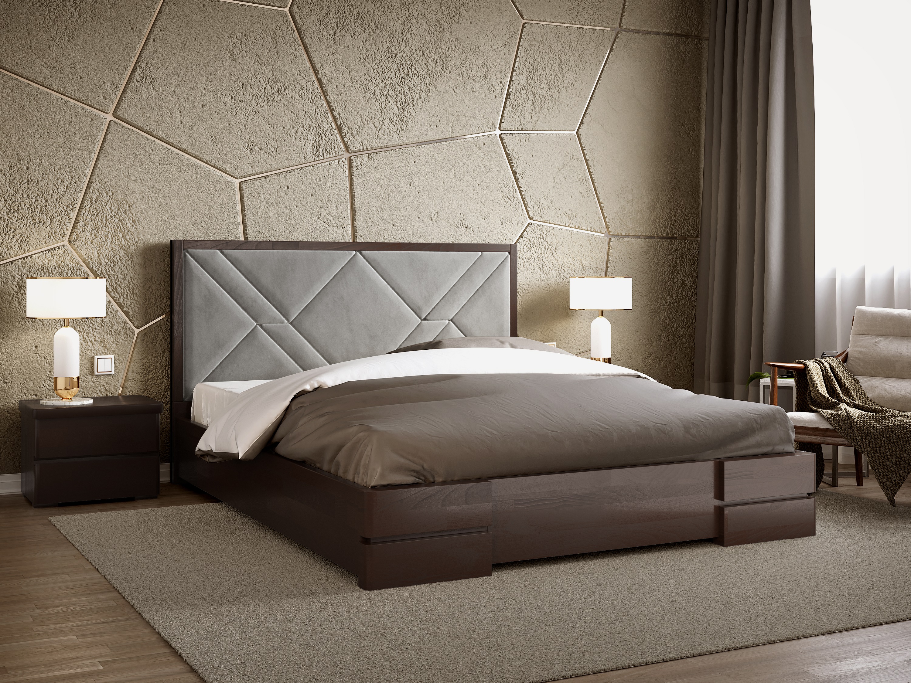 

Кровать Лоренс с механизмом Arbordrev (180*200) бук Темный Орех + Riviera 21