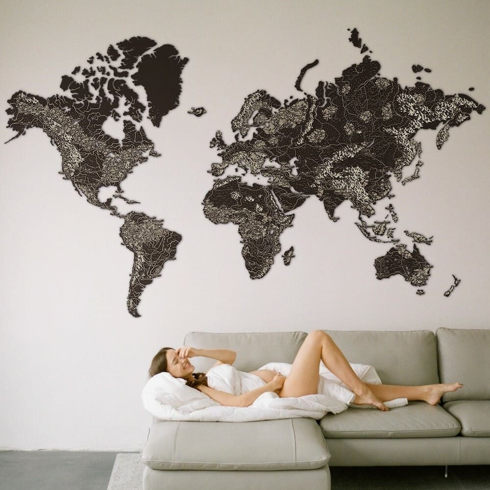 

Деревянная карта мира на стену из дерева LikeWood ArtDecor L 200 × 120 Тёмный орех