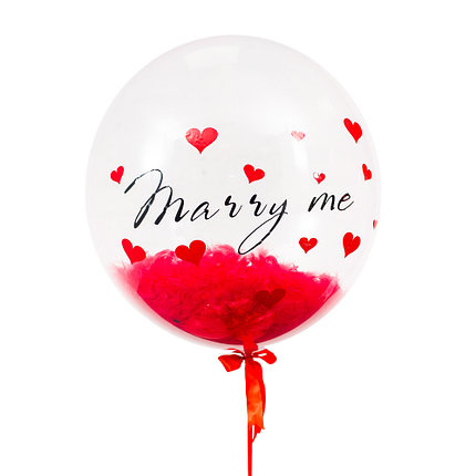 

Прозрачная Шар Bubble с надписью "Marry me" и красными перьями