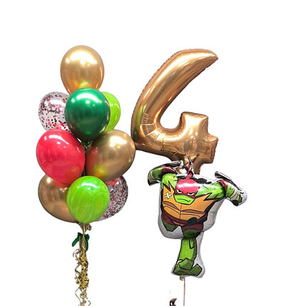 

Шарики на день рождения мальчику с фольгированной фигурой черепашка ниндзя и шарик цифра 4
