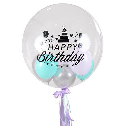 

Прозрачный Шар Bubble c лентами и надписью "Happy Birthday"
