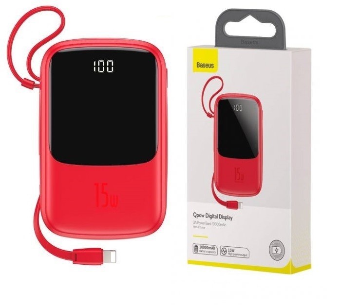 

Павербанк Baseus Display 10000mAh 15W + кабель Lightning red