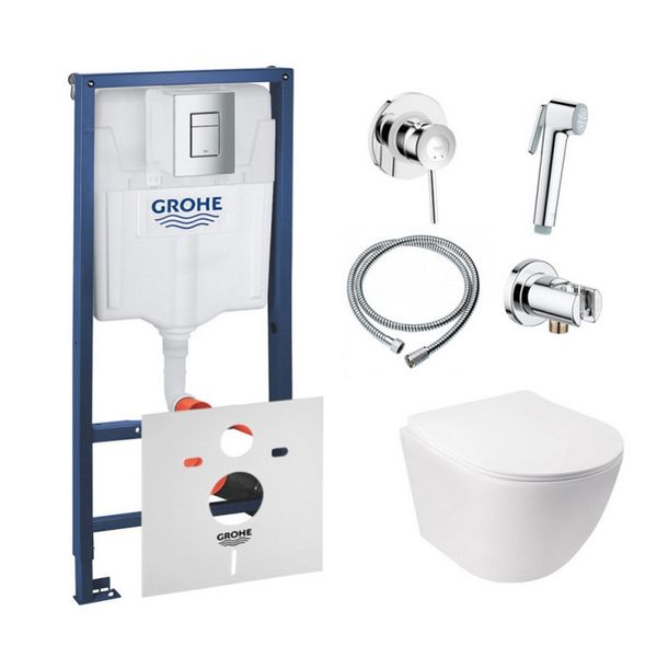 

Комплект инсталляция Grohe Rapid SL 38772001 + унитаз с сиденьем Qtap Jay QT07335176W + набор для гигиенического душа со смесителем Grohe BauClassic 111048