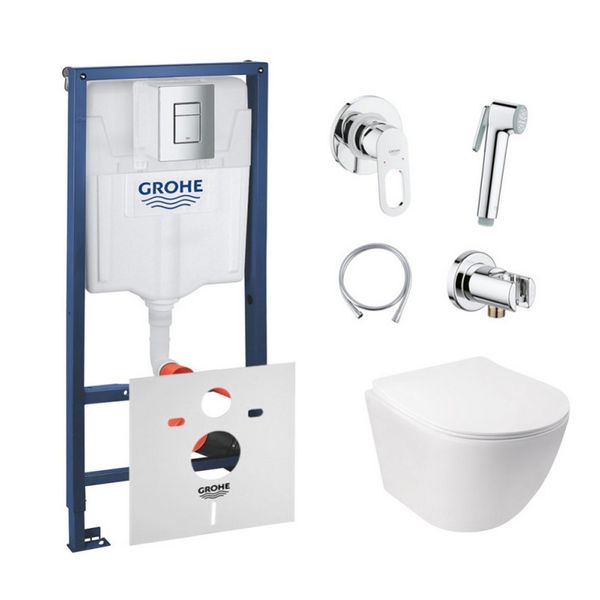 

Комплект инсталляция Grohe Rapid SL 38772001 + унитаз с сиденьем Qtap Jay QT07335176W + набор для гигиенического душа со смесителем Grohe BauLoop 111042