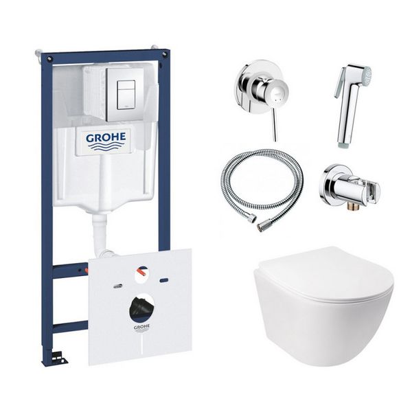 

Комплект инсталляция Grohe Rapid SL 38827000 + унитаз с сиденьем Qtap Jay QT07335176W + набор для гигиенического душа со смесителем Grohe BauClassic 111048