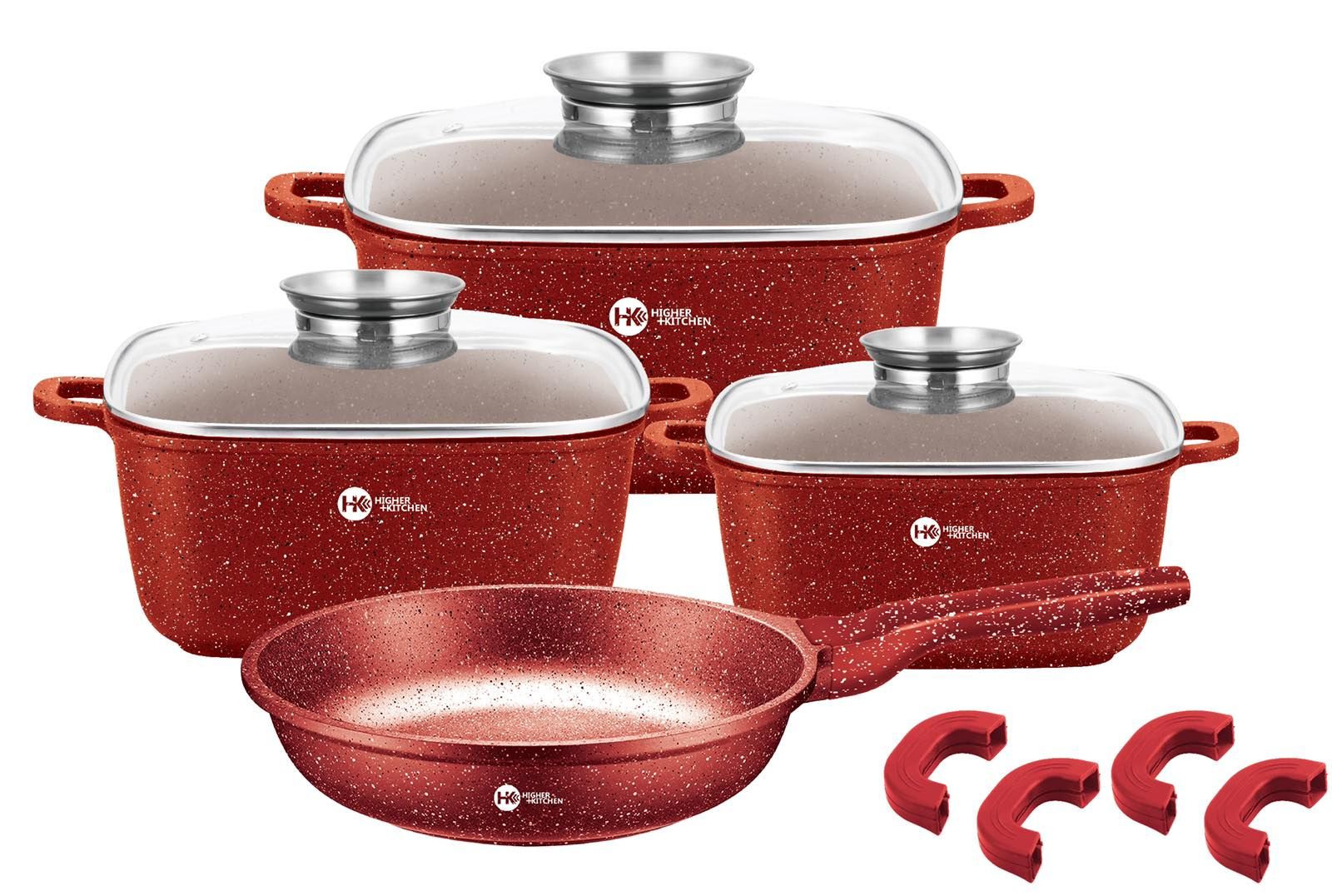 

Набор кухонной посуды с гранитным покрытием из 11 предметов higher kitchen hk-312 Красные