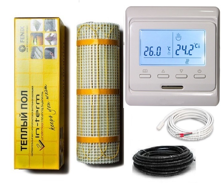 

Теплый пол двухжильный нагревательный мат In-Term 3.2 m² 640W (INT640W) в комплекте с программируемым терморегулятором и датчиком температуры пола(VIT040192)