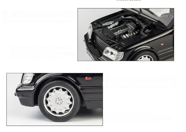 

Модель автомобиля Mercedes-Benz S-W140 1:32 со звуком и светом черного цвета