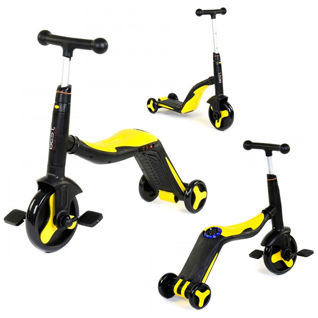 

Cамокат-велобег-велосипед 3 в 1 S 868 Best Scooter, 8 мелодий, колёса PU Желтый