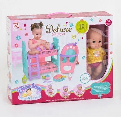 

Пупс функциональный с мебелью 8296, 6 функций, аксессуары, пахнет, музыкальный -COPY-