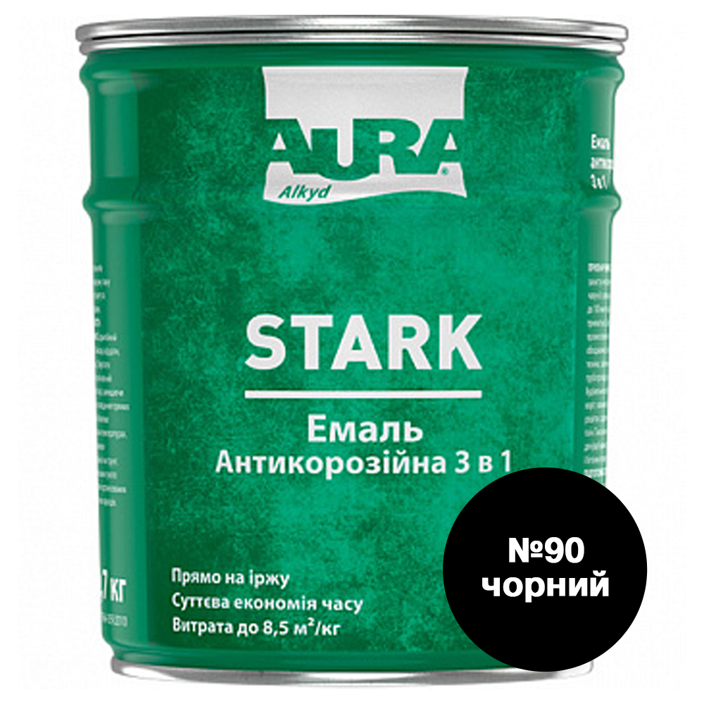 

Эмаль антикоррозионная 3 в 1 Aura Stark черный №90 2 кг