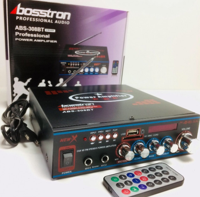 

Усилитель звука Bluetooth с караоке встроенный медиаплеером и FM тюнером UKC ABS-308BT 300x2 Black