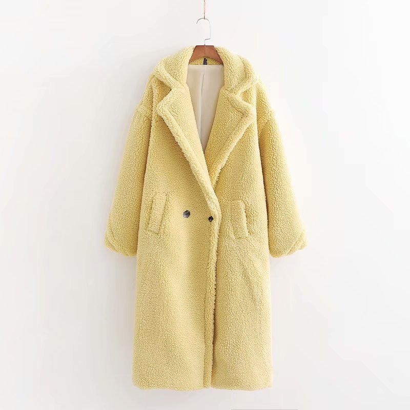 

Пальто женское из искусственного меха однотонное желтое Style Berni Fashion (M) Желтый