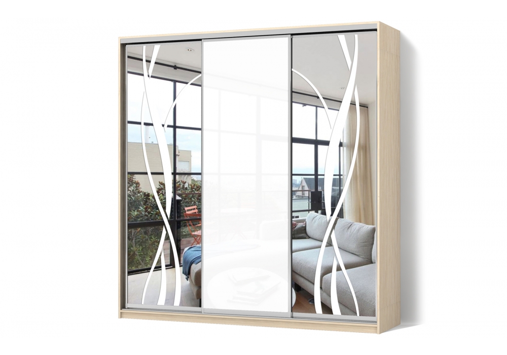 

Шкаф-купе Luxe 3 двери Пескоструй/Пескоструй/Пескоструй рисунок матовое зеркало 7 - 9 - 44 CLS - I 220 x 240 x 60 см