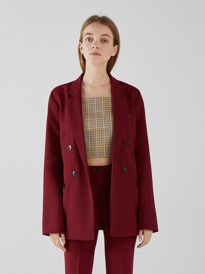 

Пиджак Bershka XAZ282554CBLV S Бордовый