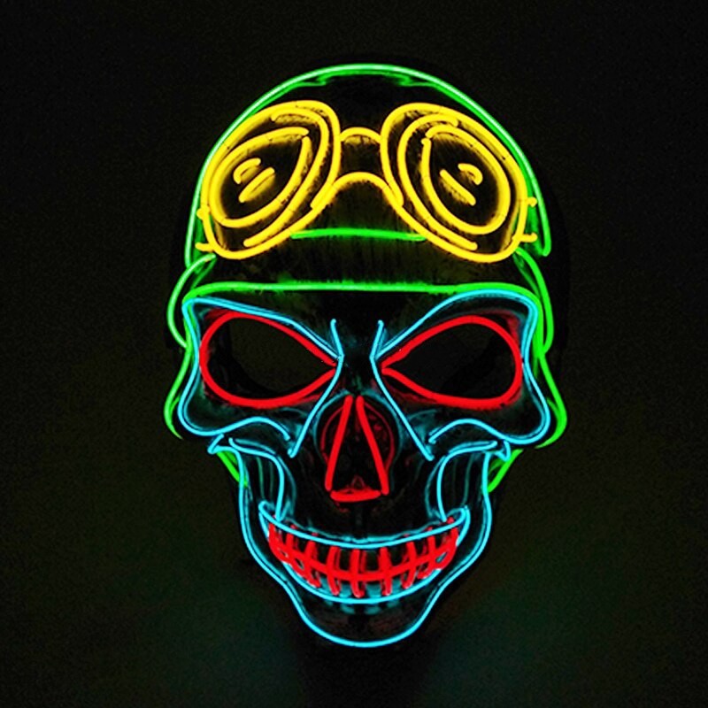 

Светящаяся маска Led Mask Skull Moto неоновая маска с подсветкой в виде черепа мотоциклиста, для косплей и хэллоуин