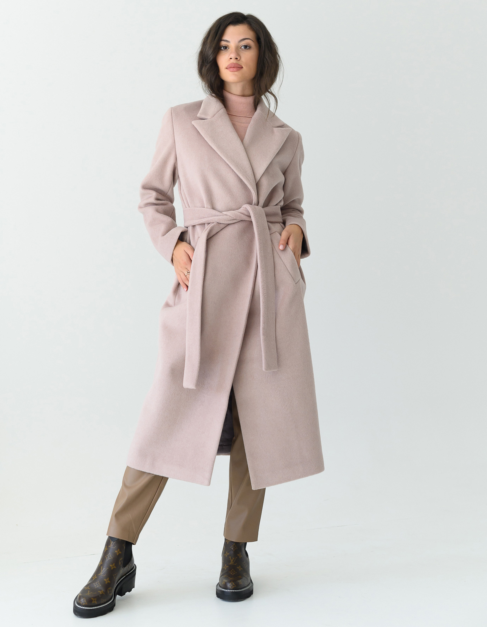 

Пальто деми Wear me женское демисезонное длинное классическое с поясом XXL Бежевый 2W/01/33