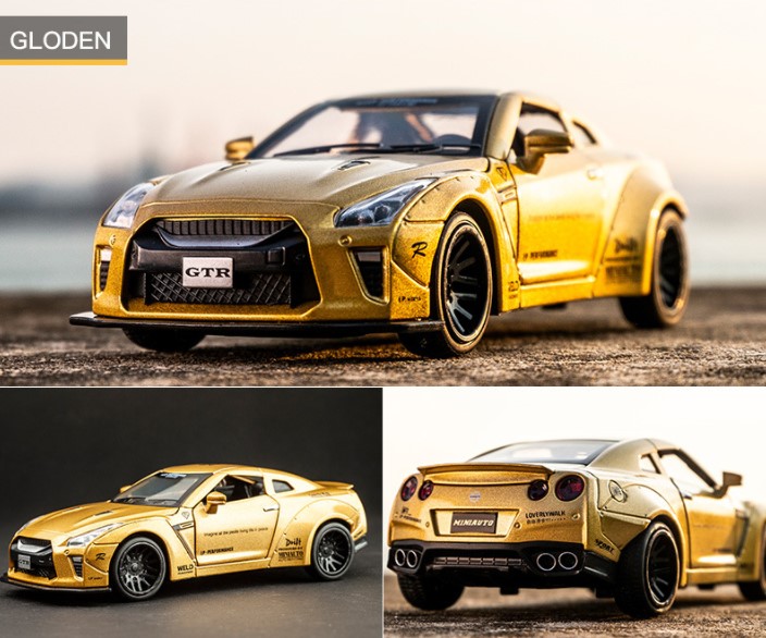 

Модель автомобиля Nissan GTR 1:32 со звуком и светом золотого цвета