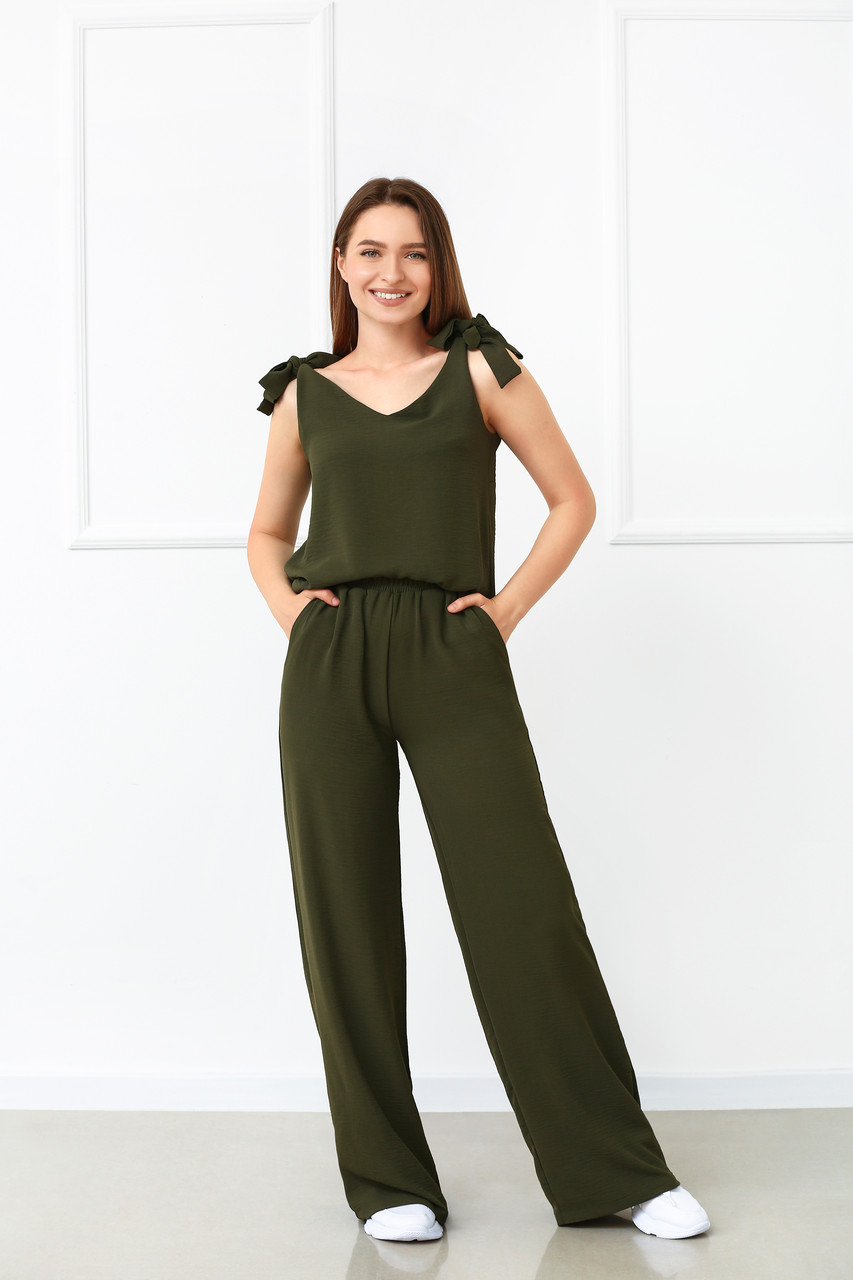 

Летний костюм с широкими брюками Fashion girl "Ясмин"  хаки, Летний костюм с широкими брюками Fashion girl "Ясмин" 52 хаки