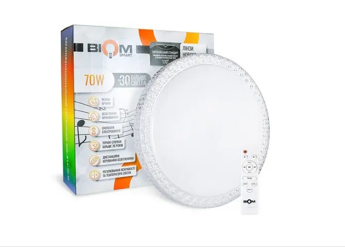 

Светодиодный светильник Smart 70w + RGB 5600lm с пультом музыкальный BT APP Biom (SML-R14-70-M)