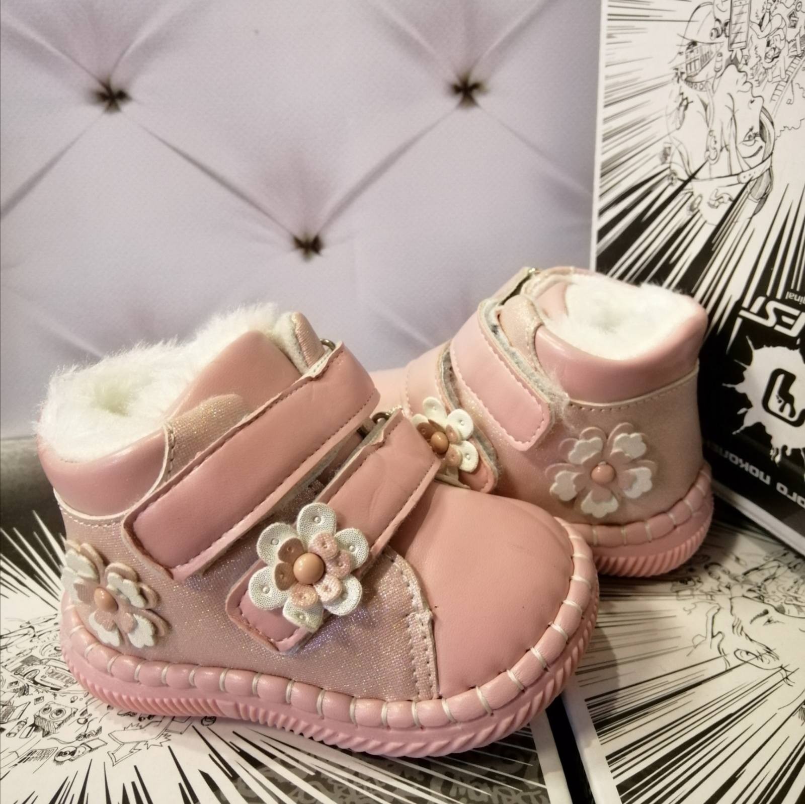 

Утепленные пинетки для девочки Apawwa 113FD pink розовые р.18-11,6 см