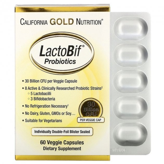 

Витамины и минералы California Gold Nutrition LactoBif Probiotics (30 Billion CFU) 60 капсул (444743)