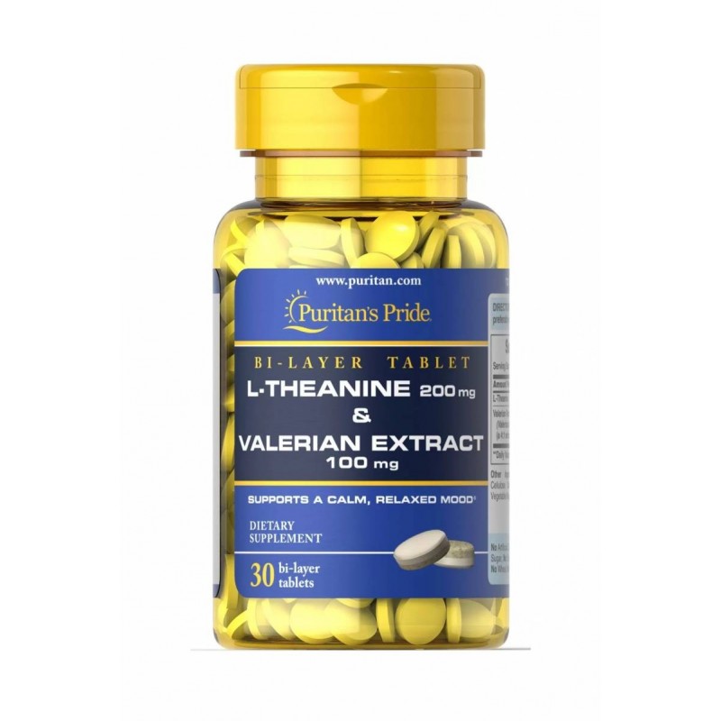

Витамины и минералы Puritans Pride L-Theanine 200 мг and Valerian Extract 100 мг 30 таблеток (445084)